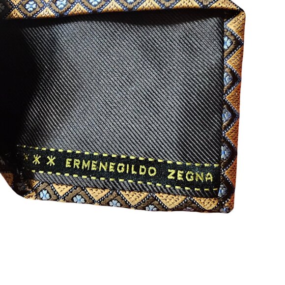 Ermenegildo Zegna Silk Gold Blue Textured Tie Office Old Money Quiet Luxury NWT - Picture 7 of 11